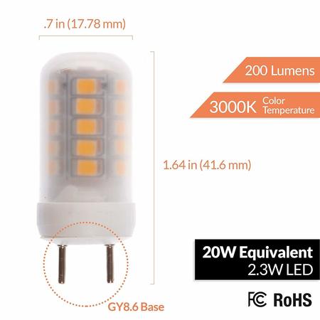 Newhouse Lighting GY8.6 2.3W LED Light Bulb, 120V, 200 Lumens, Warm White, PK 4 GY8-2320-4